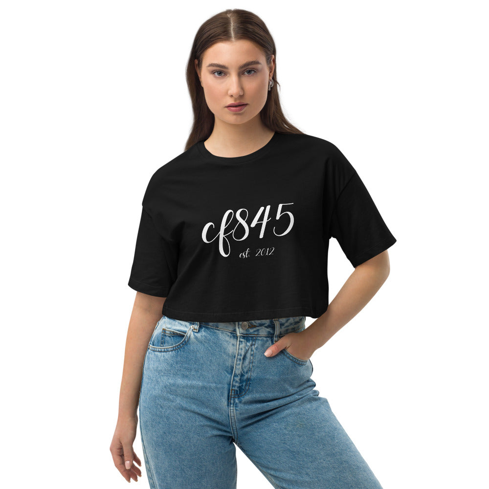 Script Loose drop shoulder crop top
