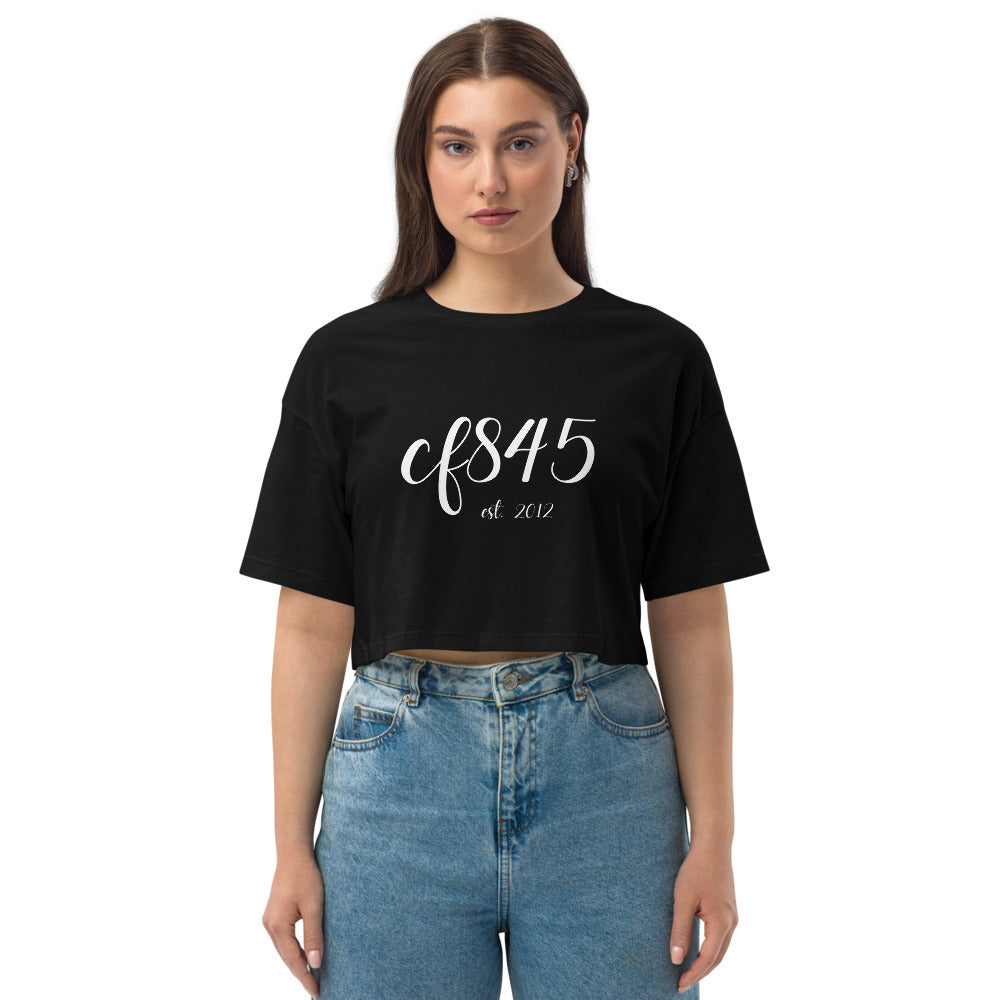 Script Loose drop shoulder crop top