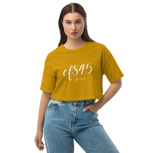 Script Loose drop shoulder crop top