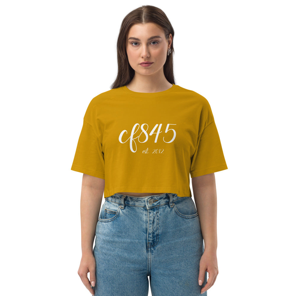 Script Loose drop shoulder crop top